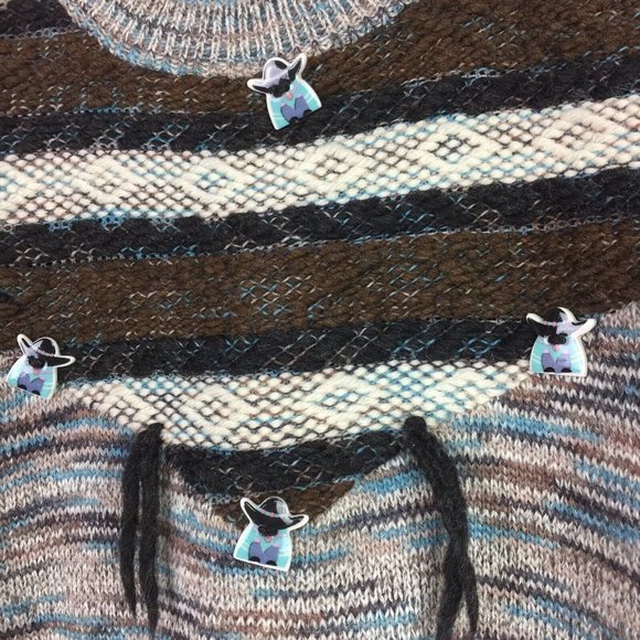 Southwestern Womens Long Med Wool Sweater Brown Turquoise Hummer Nummers Siesta - Picture 3 of 6
